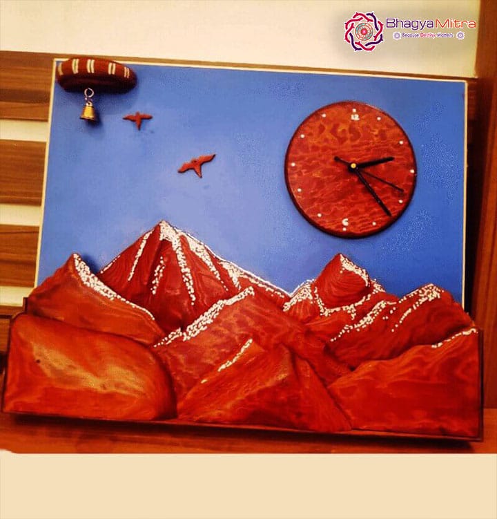 Handmade Wooden Wall Clock – Sunrise Through Himalaya